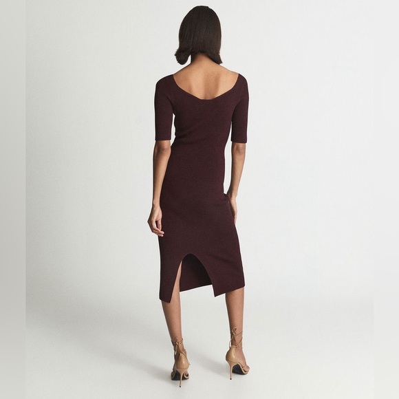 Reiss Olivia Sweetheart Neck Ribbed Midi Dress Women’s Small EUC Burgundy - Picture 4 of 8